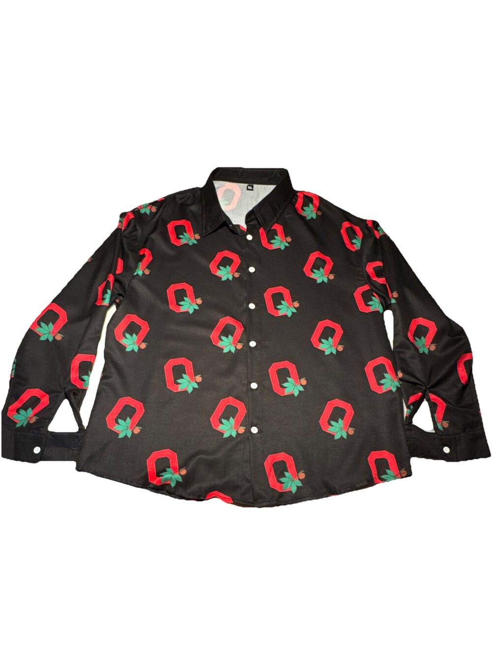 Unisex Adults XL Black Red Green Geometric ButtonUp Shirt Long Sleeve Point EUC